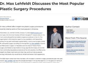 Dr. Max R. Lehfeldt discusses some of the most popular procedures recently listed by the American Society of Plastic Surgeons